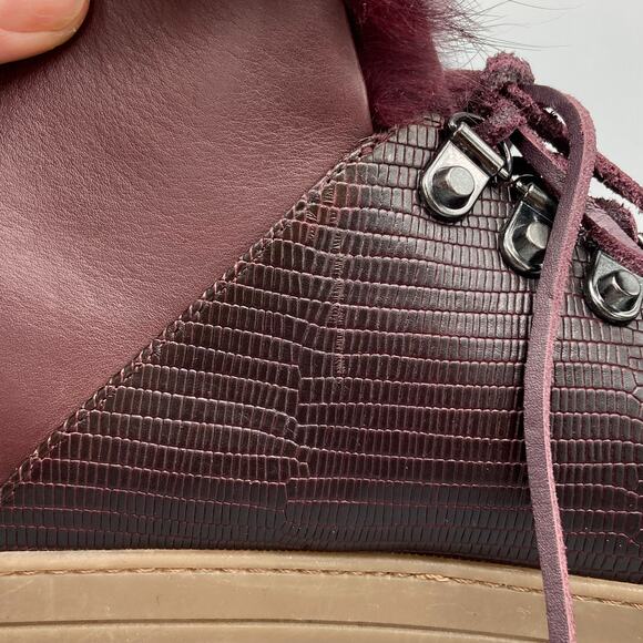 BCBGMAXAZRIA Deniz Hi Top Sneakers Size 7 Rabbit Fur Bordeaux‎ Burgundy Suede - Picture 9 of 13